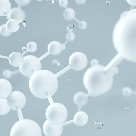 White molecular structures illustrating nicotine pouch ingredients