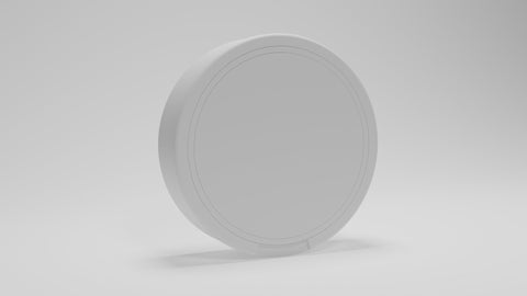 Plain white nicotine pouch can on a grey background