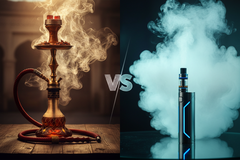 A shisha pipe next to a vaping device