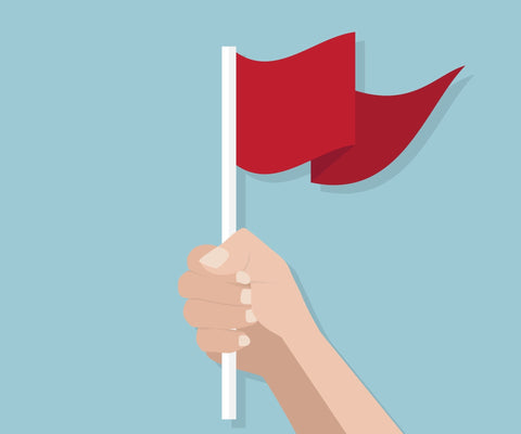 Illustrated hand holding a red warning flag