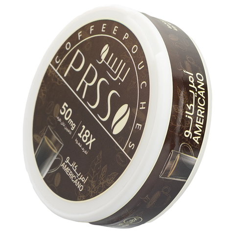 Coffee pouch packaging with 'PRSS' branding on a white background